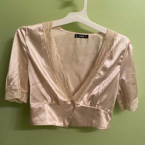 SHEIN Silky Gold Lace Crop Top
